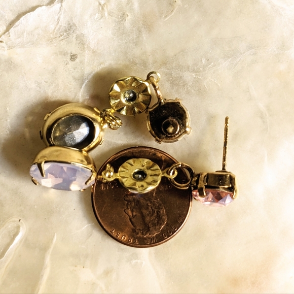 Rose Pink Opal And Swarovski Crystal Flower Drop Down Earrings - Picture 6 of 6